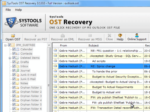 Restore Deleted OST Email Screenshot 1