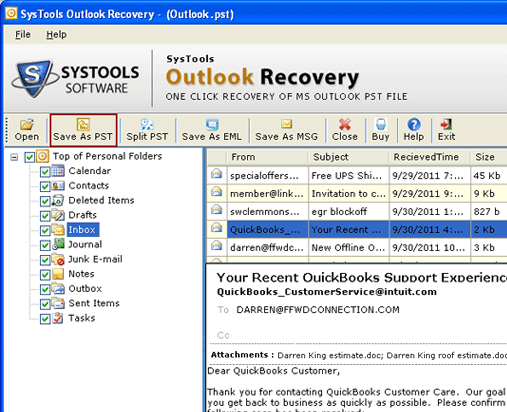2007 Outlook PST Repair Screenshot 1