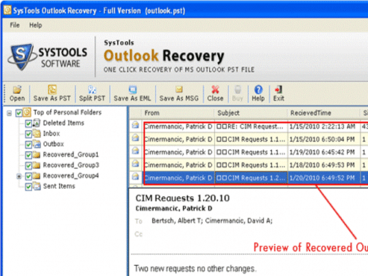 Recovering an Outlook Folder Screenshot 1