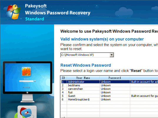 Reset Windows XP Password Screenshot 1