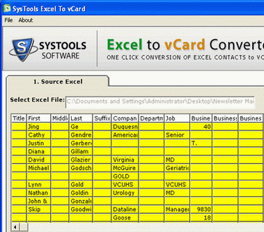 Convert Excel File to vCard File Screenshot 1