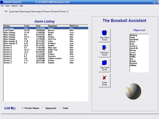 Baseball Roster Organizer Screenshot 1