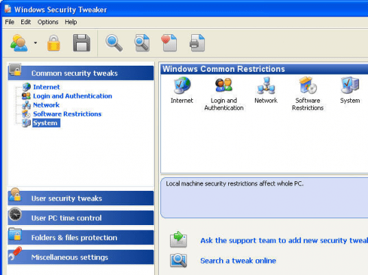 Windows Security Tweaker Screenshot 1