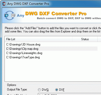 DWG to DXF Converter Pro 2010 Screenshot 1