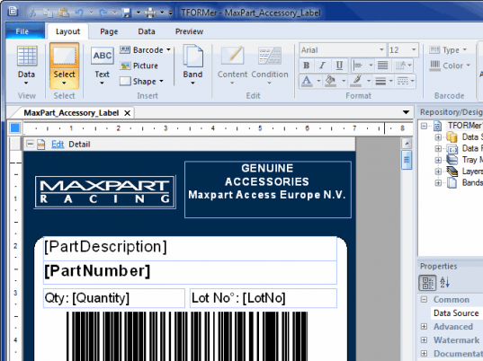 Barcode Label Printing Software TFORMer Screenshot 1