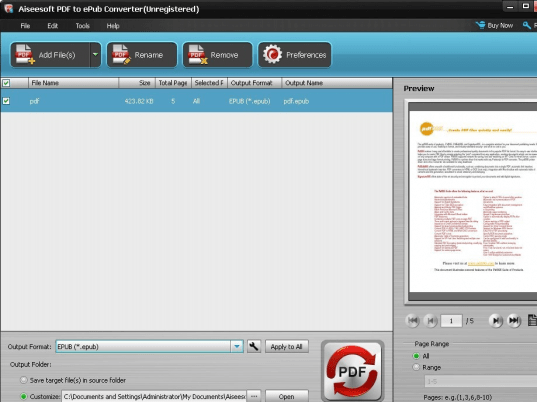 Aiseesoft PDF to ePub Converter Screenshot 1