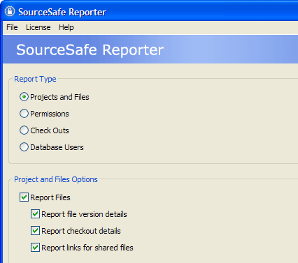 SourceSafe Reporter Screenshot 1