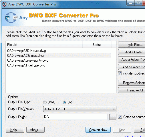 DWG to DXF Converter Pro 2007 Screenshot 1