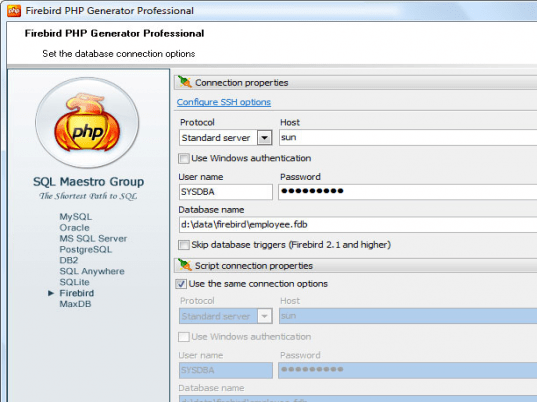 Firebird PHP Generator Screenshot 1