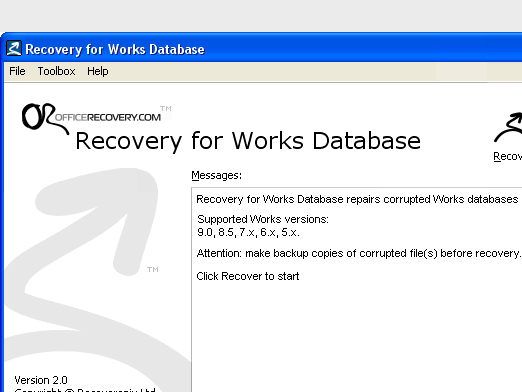 Recovery for Works Database Screenshot 1