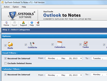 Migration between Outlook to Notes Screenshot 1