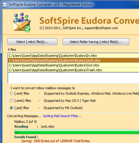 Eudora MBX Converter Screenshot 1