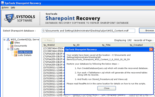 SharePoint List Recovery Screenshot 1