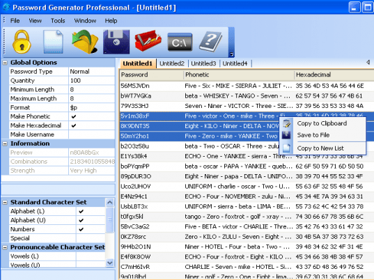 Password Generator Professional 2007 Screenshot 1