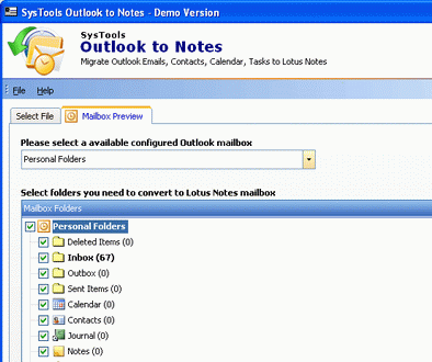 Operate Outlook to Lotus Notes Screenshot 1