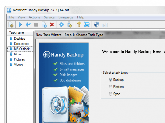 Handy Backup Home Professional Screenshot 1