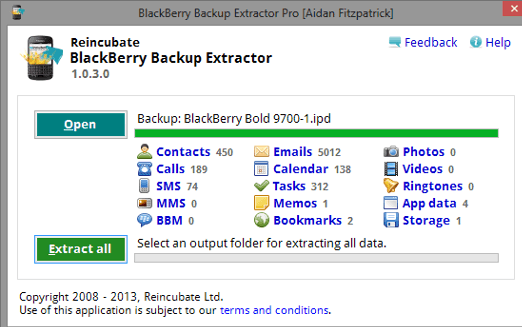 BlackBerry Backup Extractor Screenshot 1