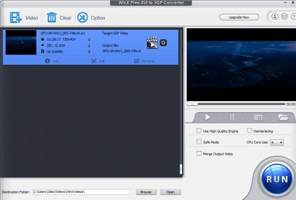 WinX Free AVI to 3GP Converter Screenshot 1