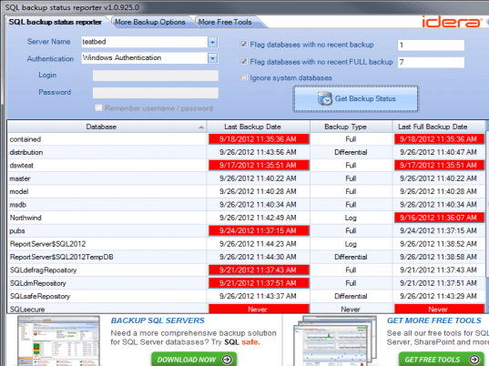 SQL Backup Status Reporter Screenshot 1