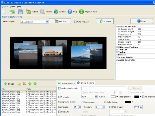 Aleo 3D Flash Slideshow Creator Screenshot 1
