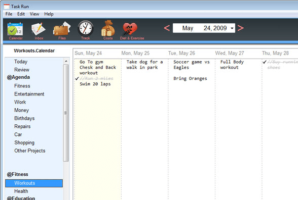 TaskRun Life & Fitness Calendar Screenshot 1