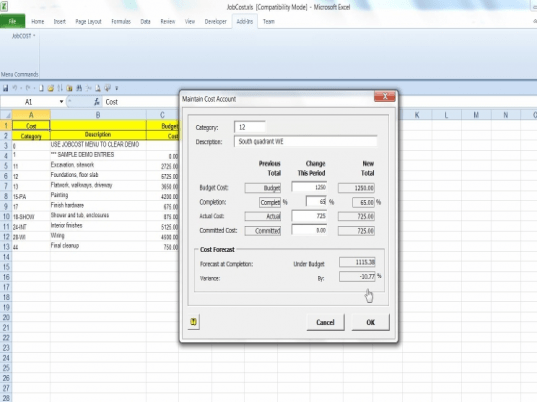 JobCOST Controller for Excel Screenshot 1