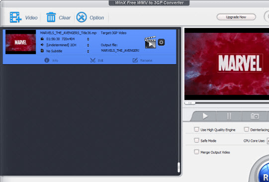 WinX Free WMV to 3GP Converter Screenshot 1