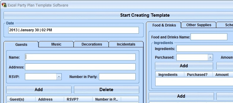 Excel Party Plan Template Software Screenshot 1