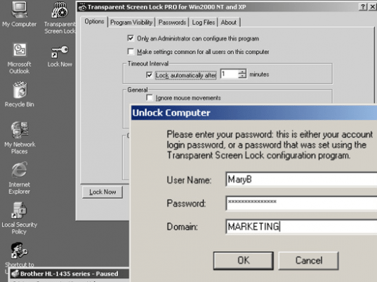 Transparent Screen Lock PRO for WinNT/2000/XP/2003 Screenshot 1
