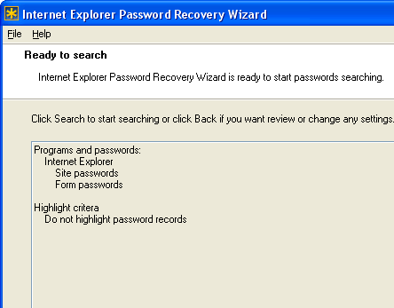 Internet Explorer Password Recovery Wizard Screenshot 1