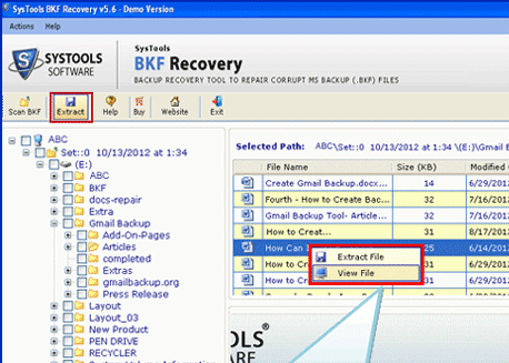 Repair Dead BKF File Screenshot 1