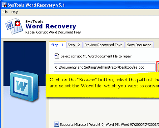 Corrupt Word Document Recovery Screenshot 1