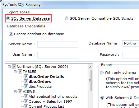 Recover SQL Database Screenshot 1