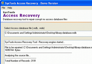 Access File Recovery Free Software Screenshot 1