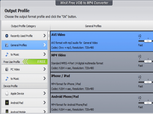 WinX Free VOB to MP4 Converter Screenshot 1