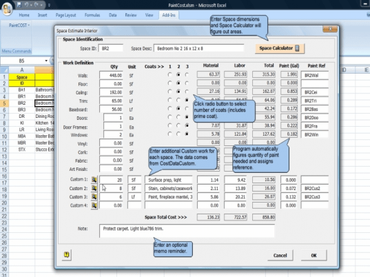 PaintCOST Estimator for Excel Screenshot 1