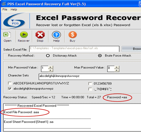 MS Excel Password Recovery Screenshot 1