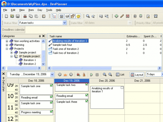 DevPlanner - personal planning and estimating tool Screenshot 1