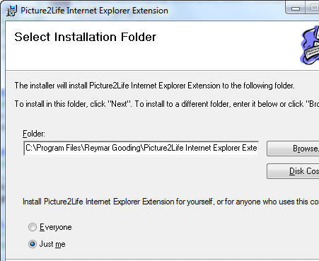 Picture2Life Internet Explorer Extension Screenshot 1