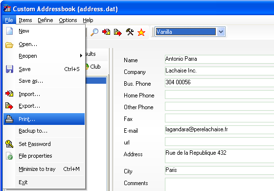 Custom Addressbook Screenshot 1