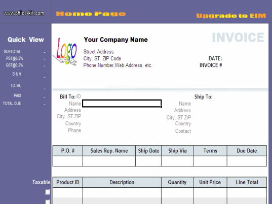 Excel Invoice Template Screenshot 1
