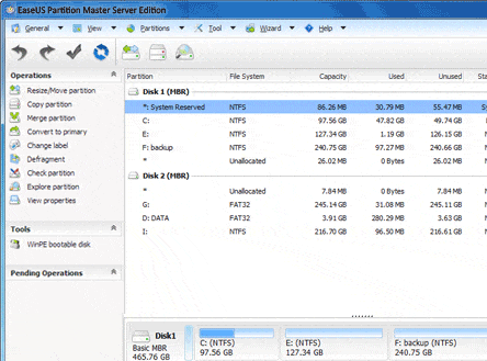 EASEUS Partition Master Server Edition Screenshot 1