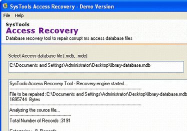 Access Database Recovery Software Screenshot 1