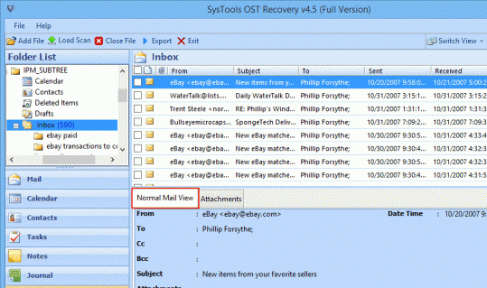 MS Exchange OST Recovery Tool Screenshot 1