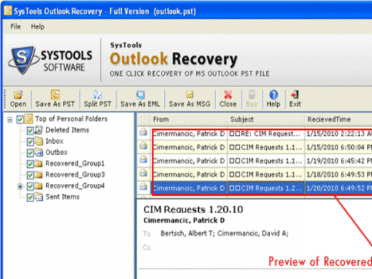 Restoring Outlook Mailbox Screenshot 1