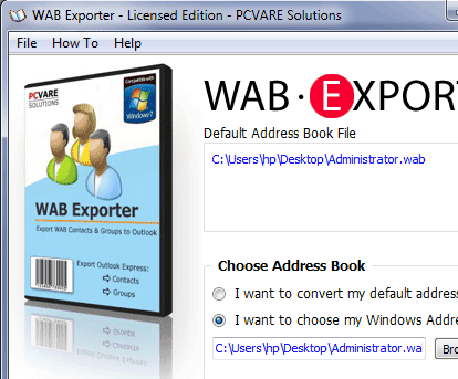 Export Windows Address Book to Outlook Screenshot 1