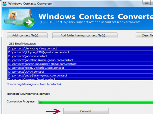 Windows .Contact to Outlook Screenshot 1