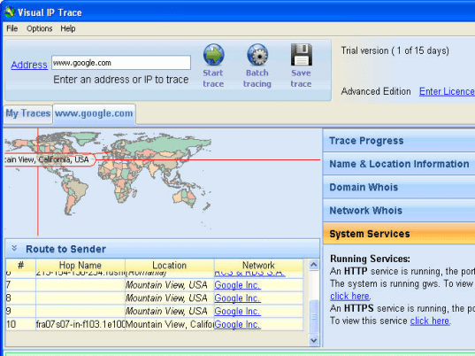 Visual IP Trace Screenshot 1