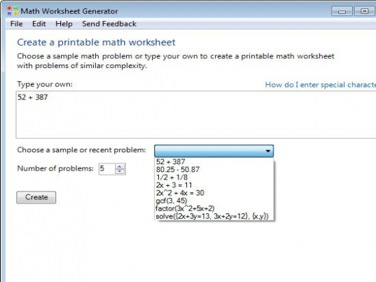 Microsoft Math Worksheet Generator Screenshot 1