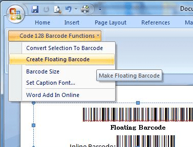 Code 128 Word Barcode Add In Screenshot 1